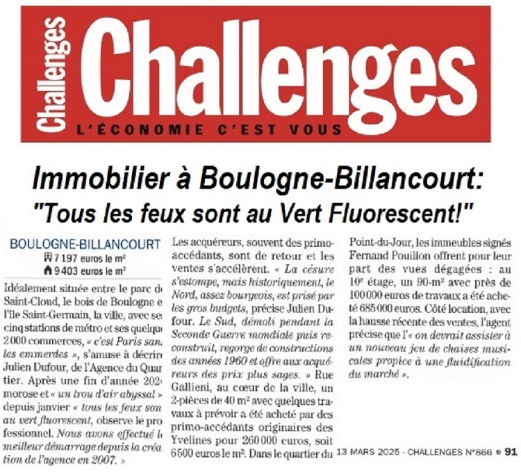 Mars 2025 L'Agence du Quartier dans le journal Challenges