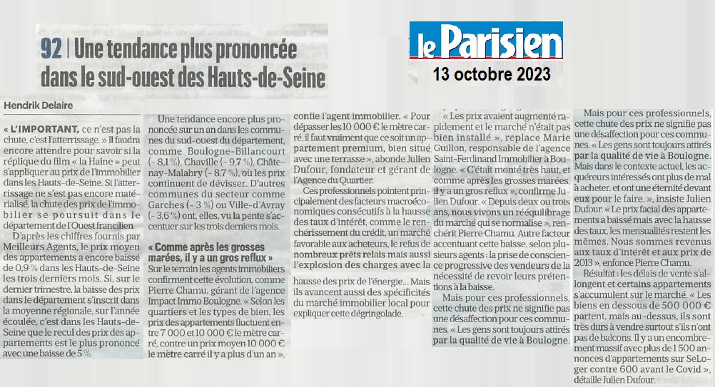 Octobre 2023: L'Agence du Quartier dans le journal Le Parisien